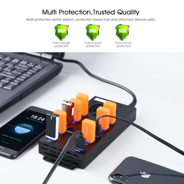 Sipolar 10 ports USB 2.0 data and charger hub with 12V10A power adapter for phone tablets charging Litecoin bitcoin miners a-400 - Image 4