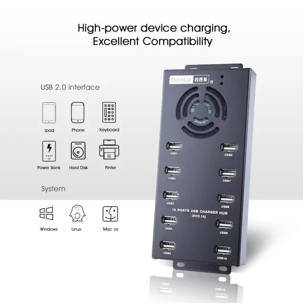 Sipolar 10 ports USB 2.0 data and charger hub with 12V10A power adapter for phone tablets charging Litecoin bitcoin miners a-400 - Image 5