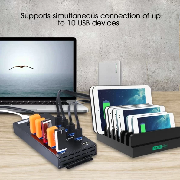 Sipolar 10 ports USB 2.0 data and charger hub with 12V10A power adapter for phone tablets charging Litecoin bitcoin miners a-400 - Image 2